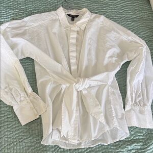 Ralph Lauren White Tie-Front Button-Up Blouse